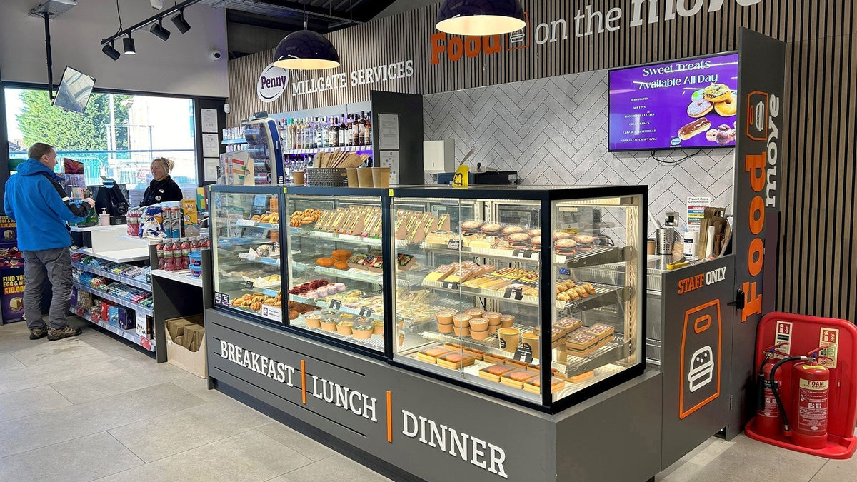 Cossiga NEXT GEN BTG refrigerated and heated cabinets provide a versatile, free-standing solution for this busy forecourt convenience store,