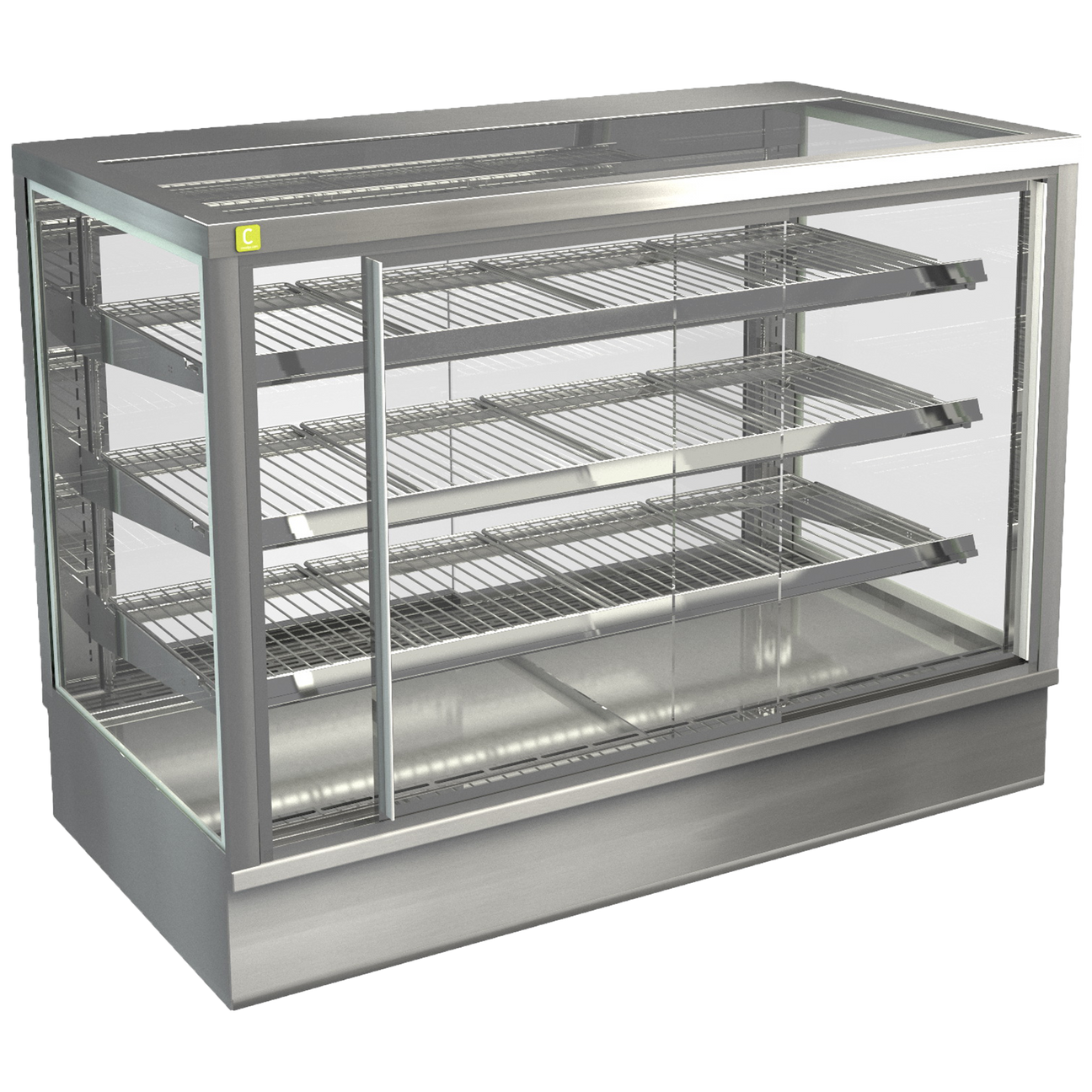 Display case with glass front on a white background