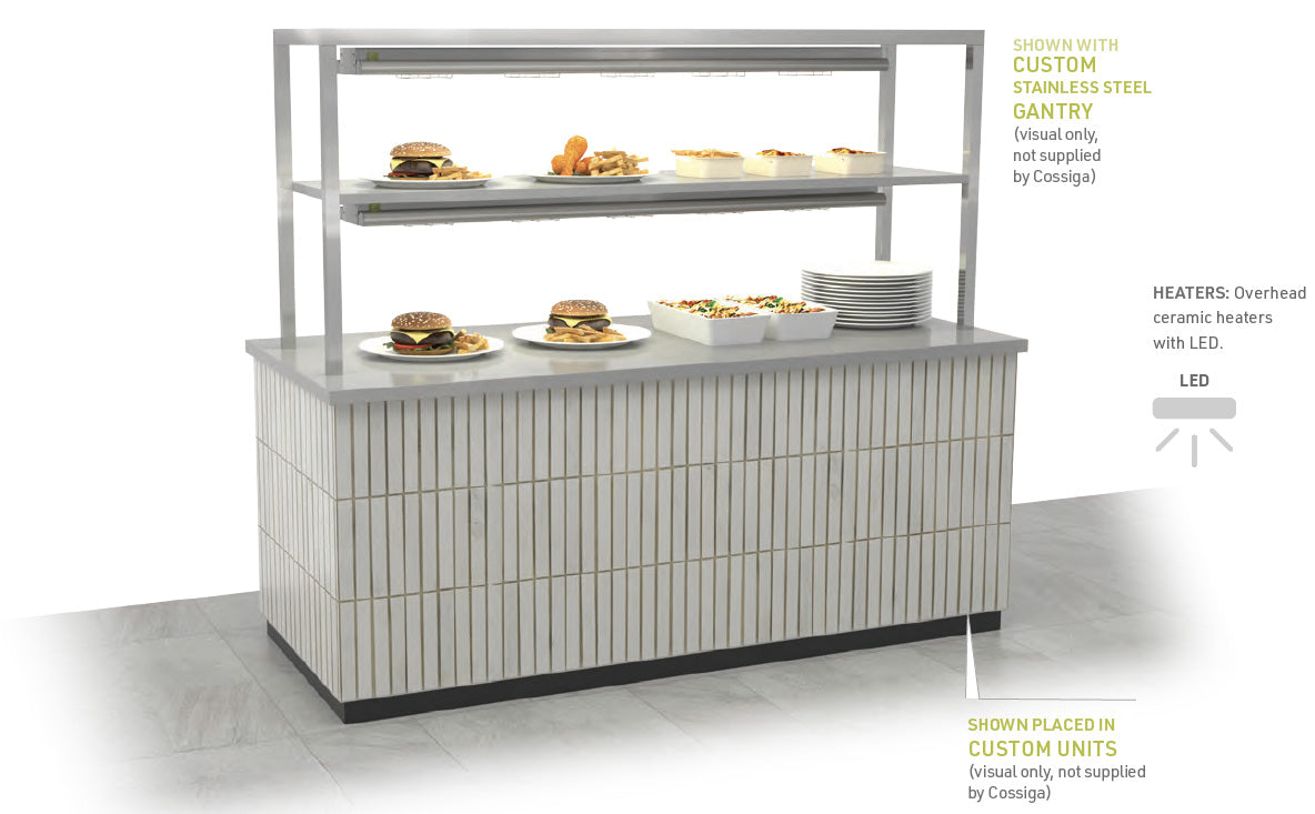 Display case with food items on a white background